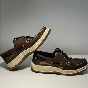 Brown and Cream Classic Boat Shoes with Moccasin Construction